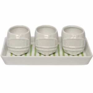 New! Crofton White Ceramic Trio Helmet Bowls with Rectangular Football Tray